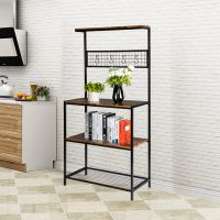 Artisasset Kitchen Bakers Rack, Coffee Bar, Microwave Oven Stand with High Display Shelf, for Spice Rack Organizer Workstation with 10 Hooks, Stable M