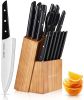 (Do Not Sell on Amazon) Knife Block Set with Knives, 15 Piece Kitchen Knife Sets with Wood Block, Professional Chef Knives High-Carbon Stainless Steel