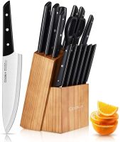 (Do Not Sell on Amazon) Knife Block Set with Knives, 15 Piece Kitchen Knife Sets with Wood Block, Professional Chef Knives High-Carbon Stainless Steel