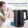 Cordless Double Wall Electric Kettle Stainless Steel Fast Heating 1.5L Electric Tea Kettle With Auto Shut-Off & Boil-Dry Protection, BPA-Free