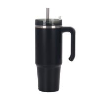 30oz 20oz Handle Vacuum Thermal Mug Beer Cup Travel Car Thermo Mug Portable Flask Coffee Stainless Steel Cups With Lid And Straw (Color: Black, capacity: 600ml)