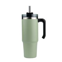 30oz 20oz Handle Vacuum Thermal Mug Beer Cup Travel Car Thermo Mug Portable Flask Coffee Stainless Steel Cups With Lid And Straw (Color: green, capacity: 890ml)