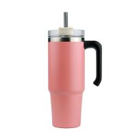 30oz 20oz Handle Vacuum Thermal Mug Beer Cup Travel Car Thermo Mug Portable Flask Coffee Stainless Steel Cups With Lid And Straw (Color: Nordic Powder, capacity: 890ml)