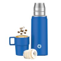 Healter 850ml Travel Vacuum Flask, Water Thermos Bottle for Coffee, Built-in Lid Cup, Stainless Steel, Thermal Tea Mug, Sport Bottles (Color: Blue)