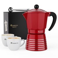 Espresso Maker 6 CUP Moka Pot, Steam Italian Stovetop Coffee Makers Percolator, Aluminum Ripple Ring Design, Easy To Use & Clean, 2 8oz Ceramics Cup 1 (Color: red 6 CUP)