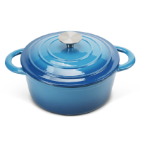 COOKWIN Enameled Cast Iron Dutch Oven with Self Basting Lid, Enamel Coated Cookware Pot 3QT (Color: Blue)