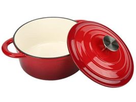 COOKWIN Enameled Cast Iron Dutch Oven with Self Basting Lid, Non-stick Enamel Coated Cookware Pot (Color: Red)