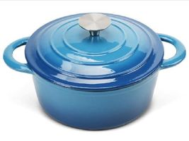 COOKWIN Enameled Cast Iron Dutch Oven with Self Basting Lid, Non-stick Enamel Coated Cookware Pot (Color: Blue)