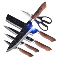 6 Pieces Kitchen Knife Set - Ultra Sharp Professional Chef Knife Set - German Steel Japanese Knife Set - Non-stick & Hammered Blade With Ergonomic Pak (Condition: New)
