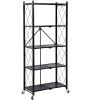 Heavy Duty Foldable Metal Rack Storage Shelving Unit with Wheels,Black