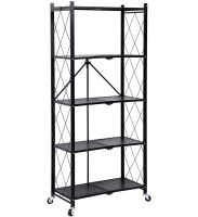 Heavy Duty Foldable Metal Rack Storage Shelving Unit with Wheels,Black (Tier: 5-Tier)