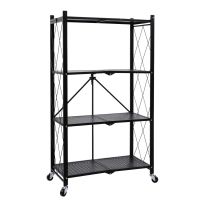 Heavy Duty Foldable Metal Rack Storage Shelving Unit with Wheels,Black (Tier: 4-Tier)