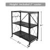 Heavy Duty Foldable Metal Rack Storage Shelving Unit with Wheels,Black